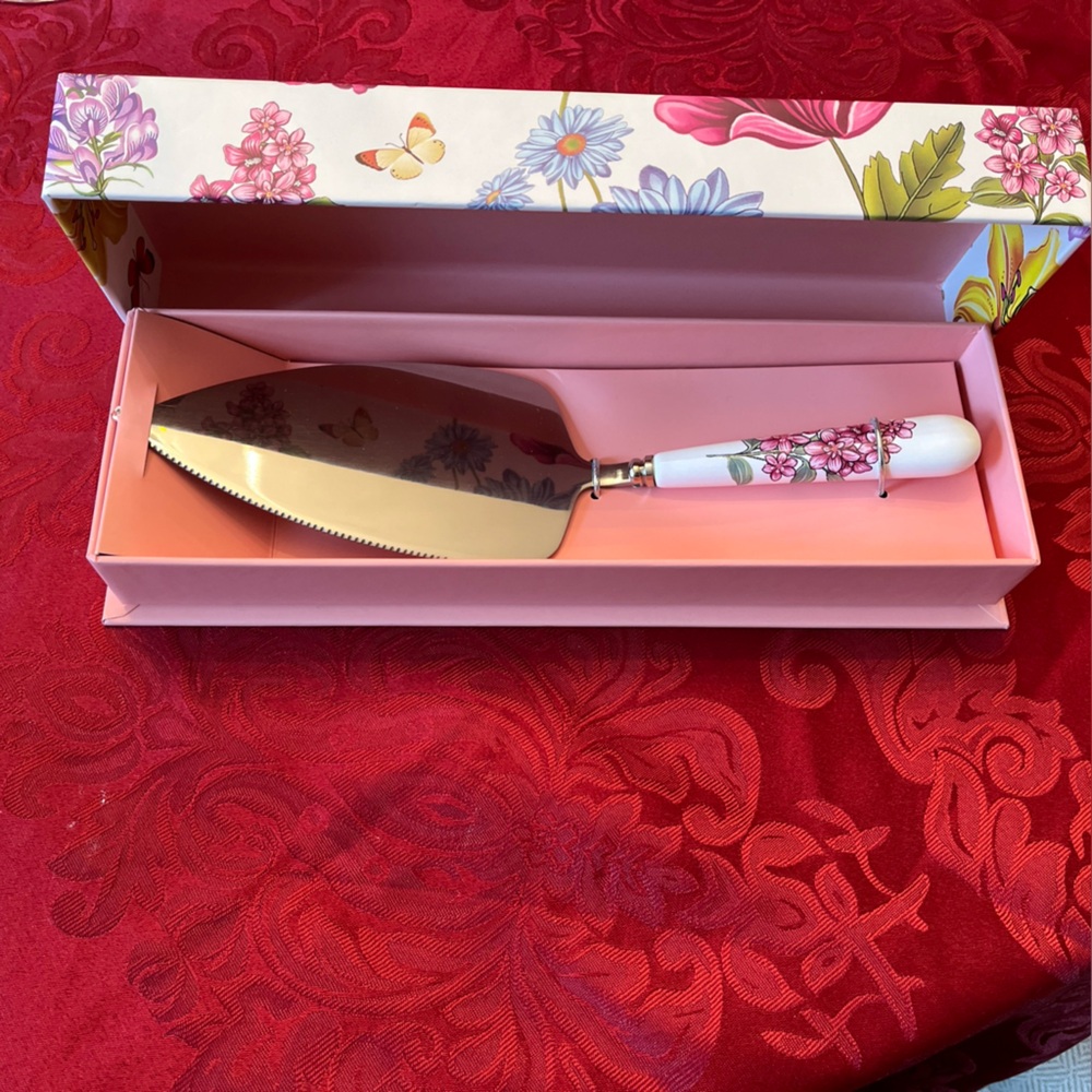 Floral Serving Utensil Set - Pink and White
